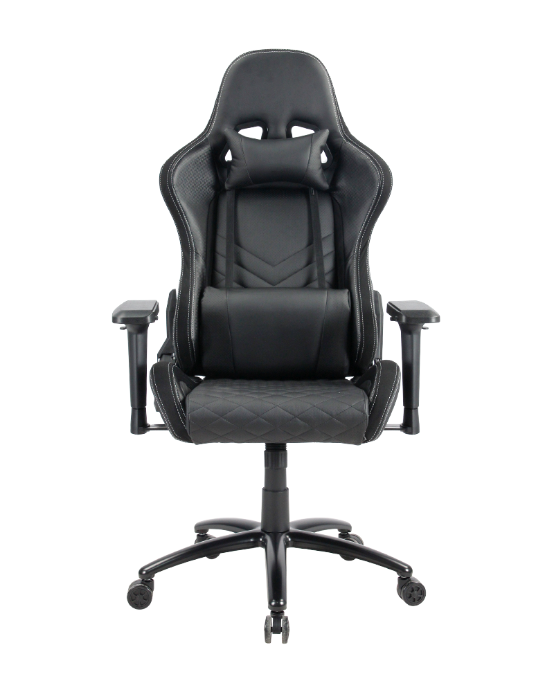 Black Leather PC Gamer Racing Chair Esports-stol med korsryggstøtte